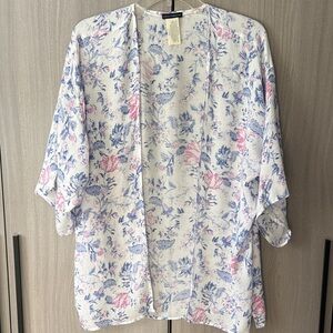 Lucky Brand Floral Open-Front Kimono - Pink and Blue